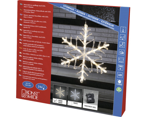 Konstsmide LED snehová vločka na vonkajšie použitie s časovačom, napájaná batériami
