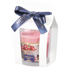 Vonná sviečka čerešňa v sklenenom balení so stuhou od Artman Candles