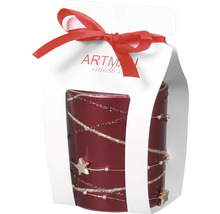 Dekoratívna stĺpová sviečka v darčekovom balení so stuhou