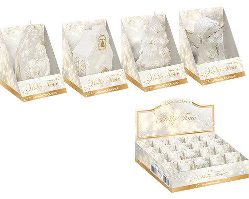 Vianočná sviečka HOLY TIME 8 cm 55 g 1 ks, rôzne druhy Dekoratívne sviečky na vianočné obdobie v rôznych tvaroch v predajnom displeji