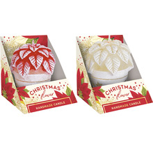 Dve vianočné sviečky v tvare kvetiny v obale produktu