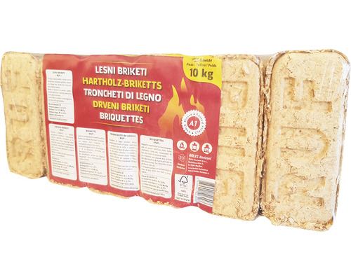 Drevené brikety z tvrdého dreva v 10 kilogramovom balení