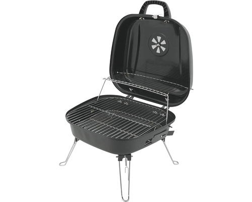 Otvorený prenosný gril na drevené uhlie s roštom a skladacími nohami