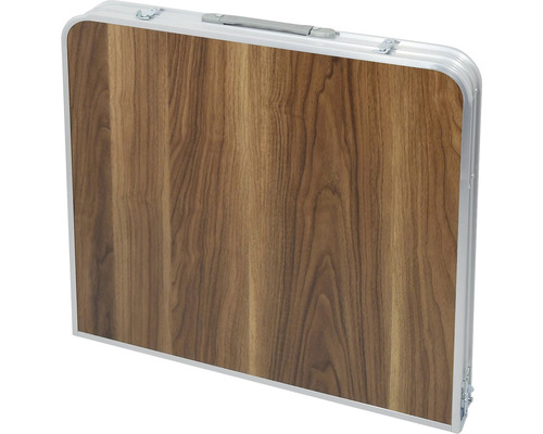 Skladací kempingový stôl s dreveným dekorom