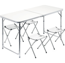 Skladací kempingový stôl teleskopický DOUBLE 120 x 60 x 66 cm hliníkový + 4 stoličky-thumb-0