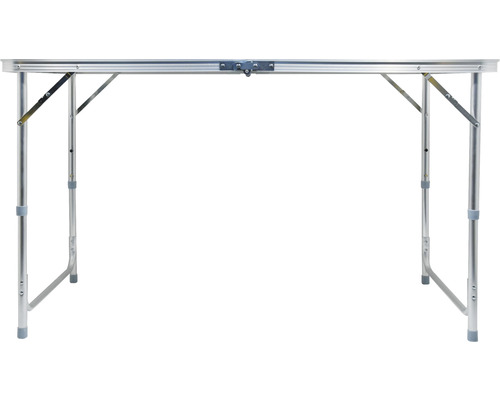 Strieborný skladací stôl s výškovo nastaviteľnými nohami