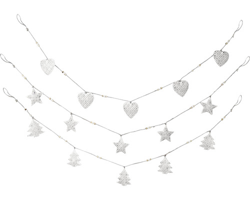Girlanda biela, rôzne druhy Svetelná reťaz s motívmi srdca, hviezdy a vianočného stromčeka