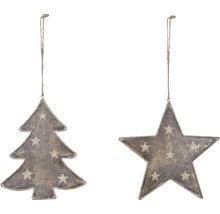 Vianočný strom a hviezdicové prívesky na zavesenie, dekorácie