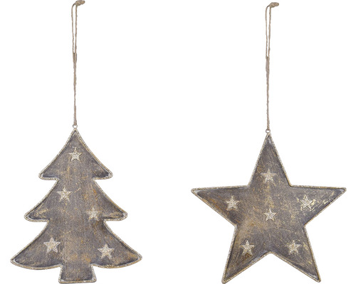 Vianočný strom a hviezdicové prívesky na zavesenie, dekorácie