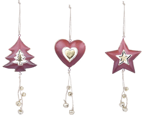 Záves srdca/ strom/ hviezda s rolničkou Vianočný stromček, srdce a hviezda ako ozdoby na vianočný stromček so zvončekmi