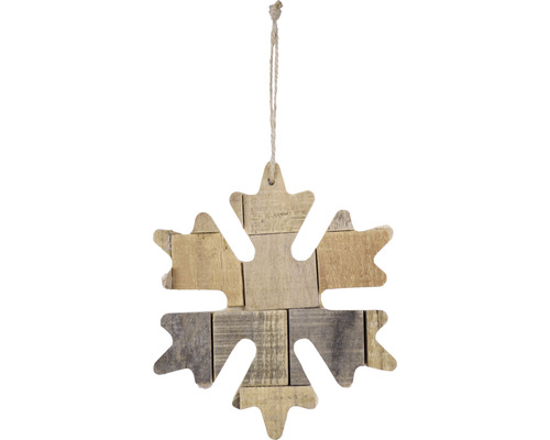 Drevená ozdobná snehová vločka na zavesenie počas Vianoc