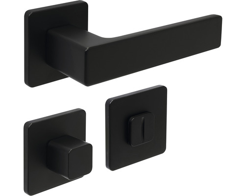 Čierna kľučka na dvere so štvorcovou rozetou a WC zámkom