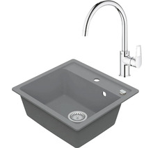 Granitový drez Vima s batériou Grohe Bau Loop 500x530 mm sivý