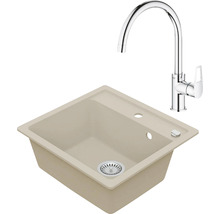 Granitový drez Vima s batériou Grohe Bau Loop 500x530 mm béžový