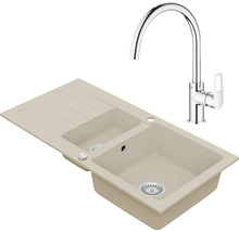 Granitový drez Vima s batériou Grohe Bau Loop 480x960 mm béžový