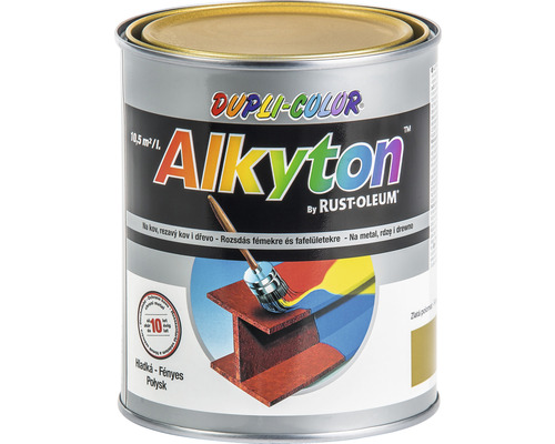 Farba na kov hrdzu i drevo DUPLI-COLOR Alkyton zlatá satén 750 ml Alkyton antikorózna farba v plechovke