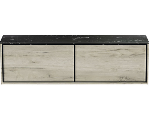 Skrinka pod umývadlo s dvomi zásuvkami a povrchom v mramorovom vzhľade