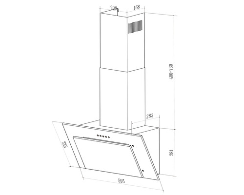 Technický výkres digestora s rozmermi