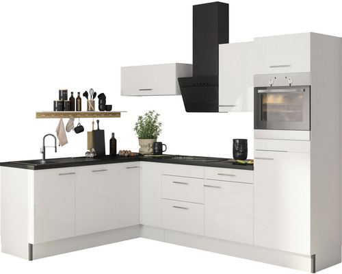 Rohová kuchyňa Optifit Rurik986 270 cm farba čela biela lesk farba korpusu biela matný Rohová kuchyňa Optifit Rurik986 270 cm farba čela biela lesk farba korpusu biela matný