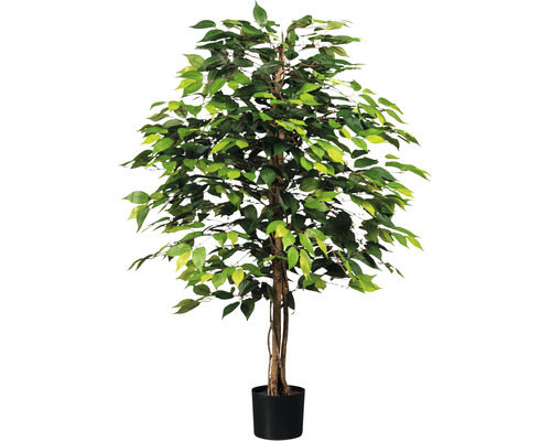 Umelá rastlina fikus drobnolistý Ficus benjamina 120 cm zelený 1260 listov prírodný kmeň v kvetináči 14,5 x 12,5 cm
