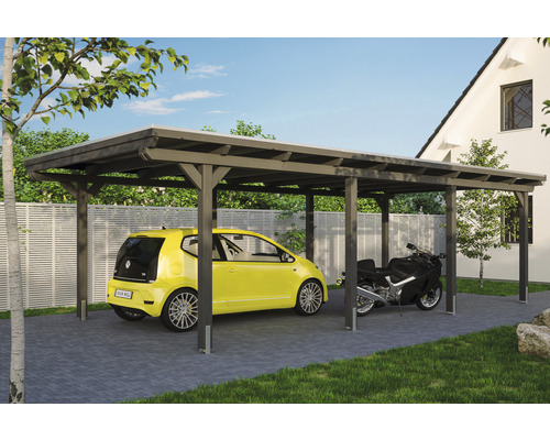 Prístrešok na auto SKAN HOLZ Emsland, vr. EPDM membrány, kotva na stĺpik, 404 x 846 cm, bridlica Prístrešok pre auto s automobilom a motocyklom