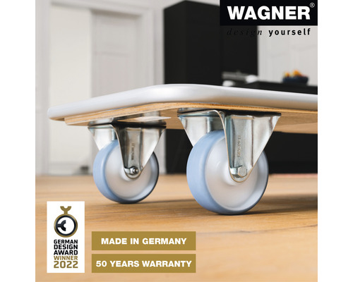 Nábytkové kolieska s nosnými valcami a pečaťami pre ocenenie dizajnu, Vyrobené v Nemecku a 50-ročná záruka