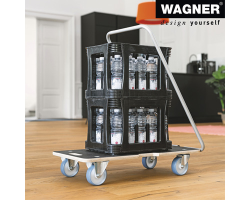 Pojazdná doska s prepravkami nápojov a rukoväťou