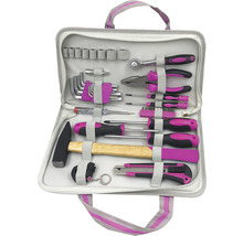 Otvorený kufrík s náradím s kladivom, skrutkovačmi, kliešťami a imbusovými kľúčmi