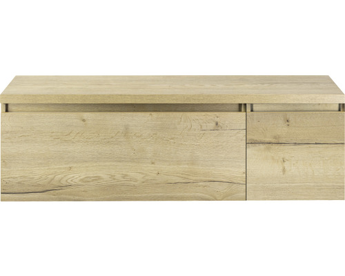 Závesná skrinka pod umývadlo vo farbe dreva s dvoma zásuvkami