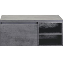 Závesná skrinka pod umývadlo s jednou zásuvkou a otvorenými priehradkami.