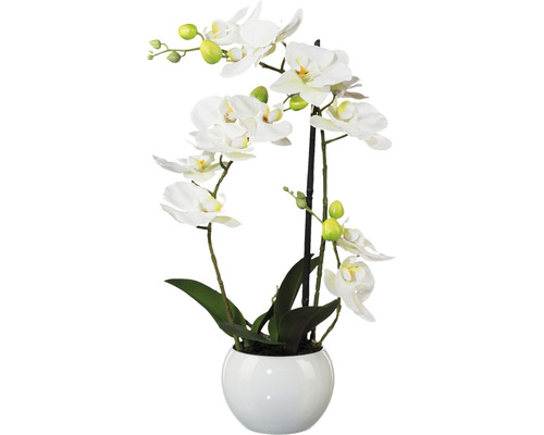 Umelá kvetina orchidea phalaenopsis 3D-tlač v keramickom kvetináči 42 cm biela Real Touch