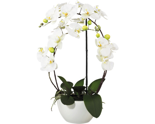 Umelá kvetina orchidea phalaenopsis 3D-tlač v keramickom kvetináči 52 cm biela Real Touch