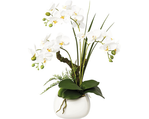 Umelá orchidea phalaenopsis v keramickom kvetináči 46 cm biela Real Touch