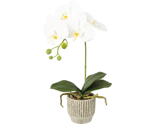 Umelá kvetina orchidea phalaenopsis v keramickom kvetináči 36 cm biela