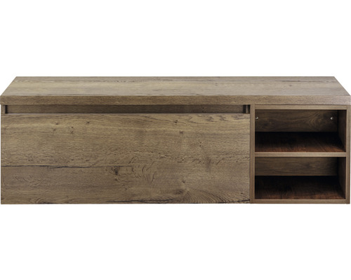 Kúpeľňová skrinka pod umývadlo Sanox Frozen tabacco 140 x 43 x 45 cm Drevená nízka skrinka s posuvnými dverami a policami