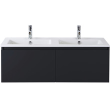 Skrinka pod umývadlo s dvoma umývadlami a dvoma vodovodnými batériami