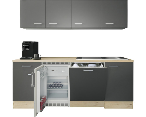 Moderná kuchyňa so spotrebičmi a sivými skrinkami