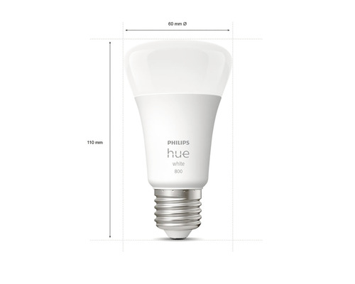 Žiarovka Philips Hue s rozmermi 110 mm na výšku a 60 mm v priemere.