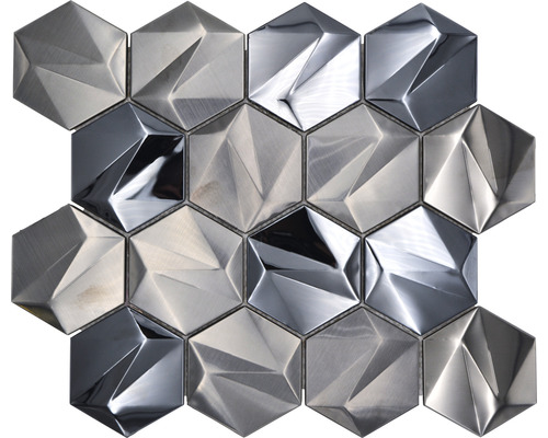 Kovová mozaika HXM 60PL šesťhranná 3D oceľ volfrám lesklá 25,7x29,7 cm