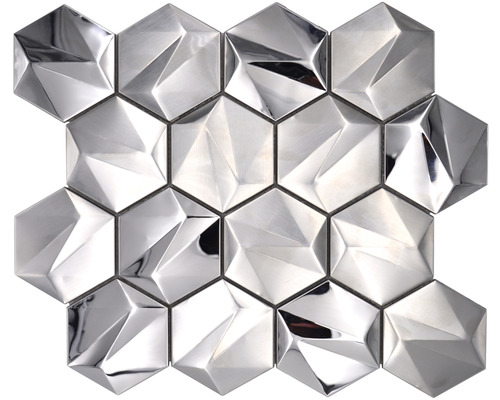 Kovová mozaika HXM 40SB šesťhranná 3D oceľ titán lesklá 25,7x29,7 cm Mozaiková dlaždica z kovu v tvare šesťuholníka