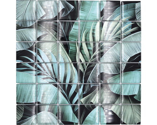 Sklenená mozaika XCM RF05 štvorcová Crystal Rain Forest mix green/black 29,8x29,8 cm