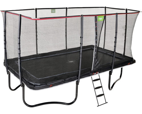 Obdĺžniková záhradná trampolína so zabezpečovacou sieťou a rebríkom