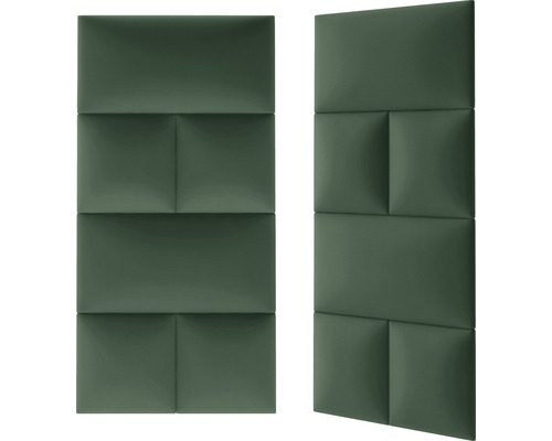 Dva zelené akustické panely s obdĺžnikovými prvkami