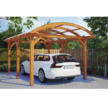 Auto pod dreveným prístreškom s priehľadnou strechou