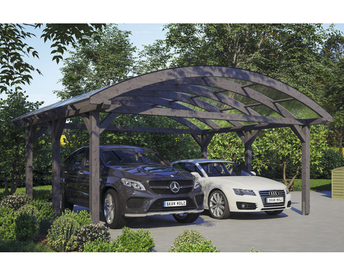 Prístrešok na auto dvojitý SKAN HOLZ Franken, vrátane kotvy na stĺpik, 635 x 541 cm, bridlica Dvojitý drevený prístrešok pre auto s dvoma zaparkovanými autami