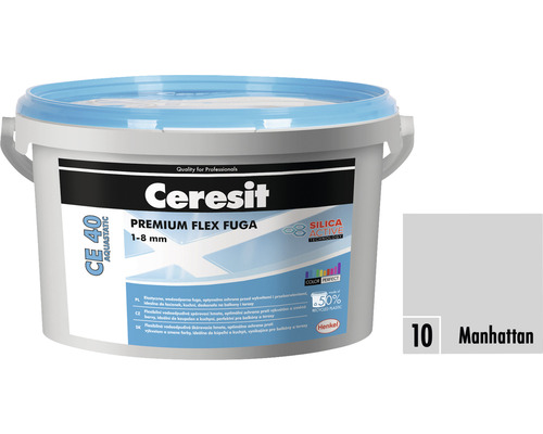 Škárovacia hmota CERESIT CE 40 Aquastatic 2 kg 10 manhattan Ceresit CE 40 Aquastatic Premium Flex škárovacia hmota 1-8 mm vo vedre s farebným vzorkovníkom Manhattan