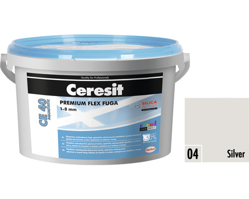 Škárovacia hmota CERESIT CE 40 Aquastatic 2 kg 04 silver Ceresit Premium Flex škárovacia hmota CE 40 Aquastatic, 1-8 mm, strieborná