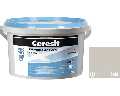 Škárovacia hmota CERESIT CE 40 Aquastatic 2 kg 07 sivá Ceresit CE 40 Aquastatic Premium Flex Fuga 1-8 mm škárovacia hmota vo vedre