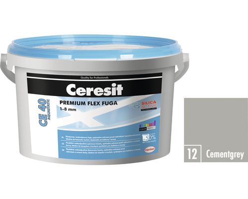 Škárovacia hmota CERESIT CE 40 Aquastatic 2 kg 12 cementgrey Ceresit CE 40 Aquastatic Premium Flex Fuga 1-8 mm Cementovo sivá vo vedre