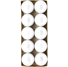 Desať bielych sklenených vianočných gúľ v kartónovej krabici